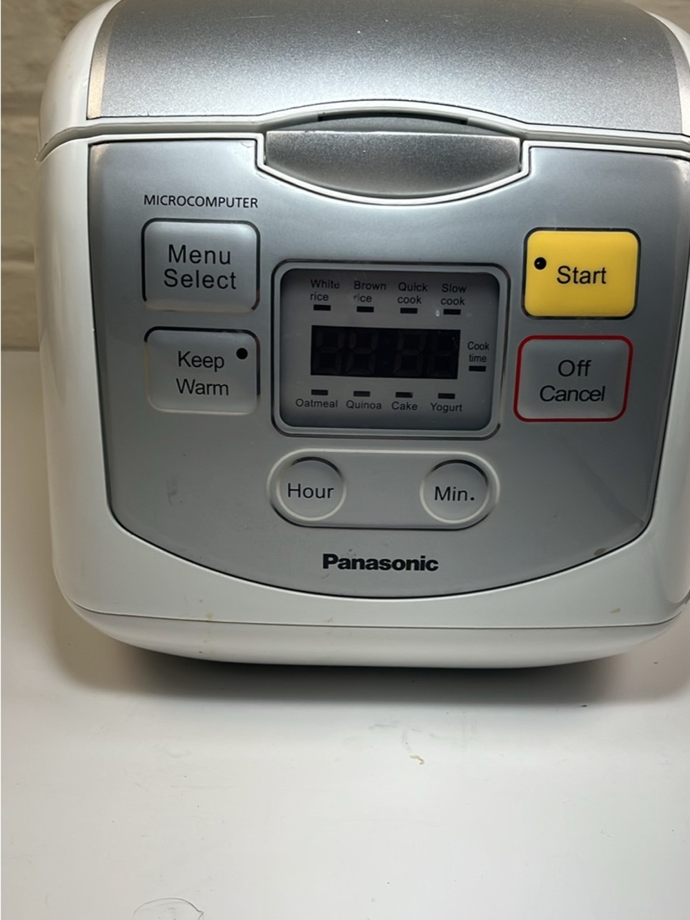Panasonic White and Silver Rice Cooker with Yellow Start Button